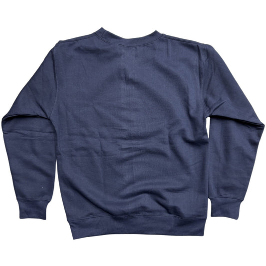 back of navy blue sweatshirt