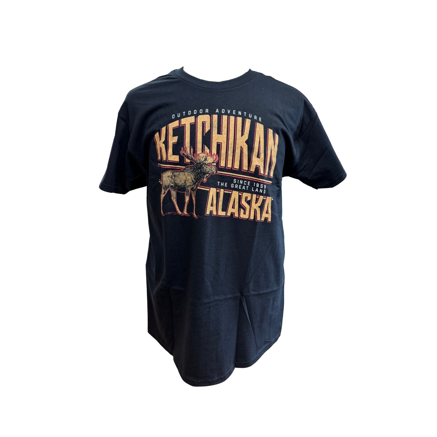 Black t-shirt with 'Ketchikan Alaska' text and graphic on a white background