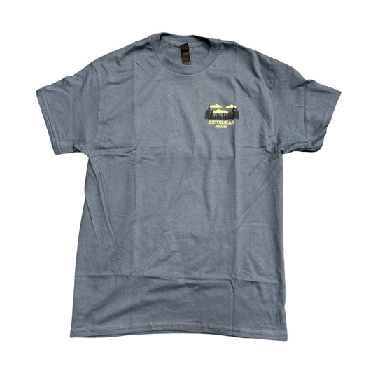 Blue t-shirt with a small Ketchikan Alaska graphic