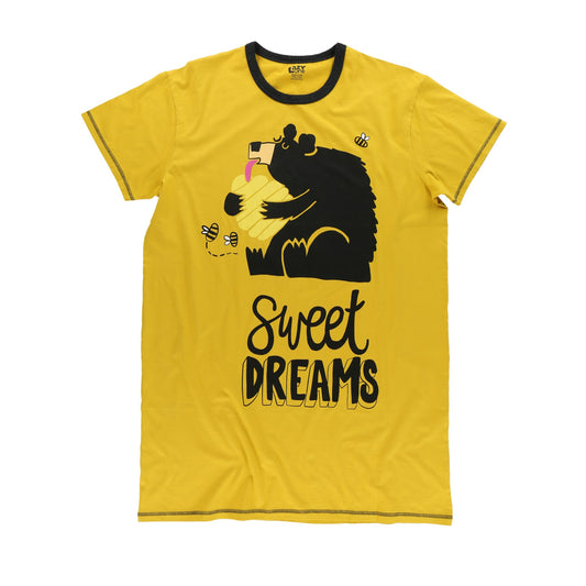 Yellow nightshirt with a bear graphic and 'Sweet Dreams' text