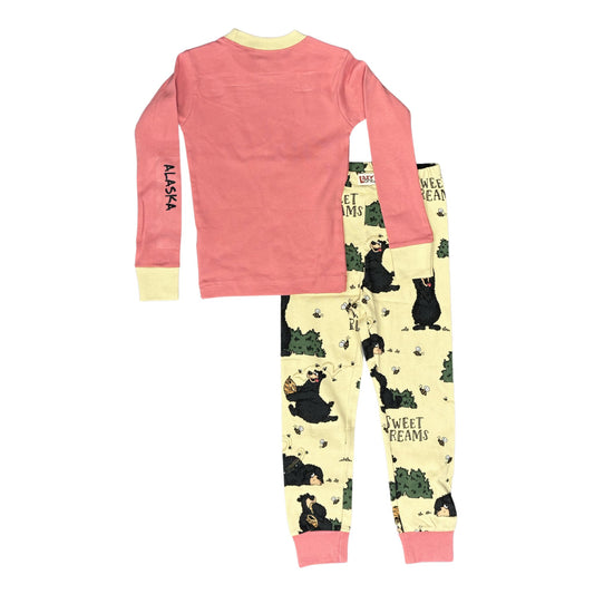 Children's pajama set with pink top and bear-patterned pants