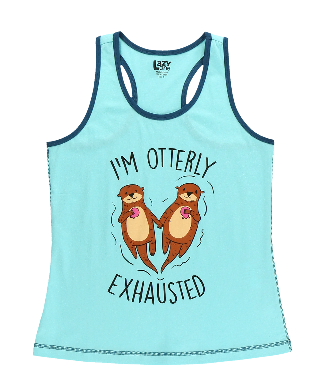 Light blue tank top with otter design and text on a white background