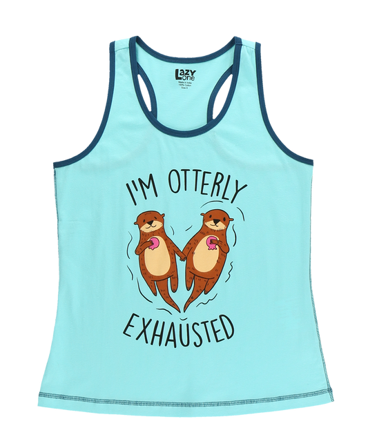 Light blue tank top with otter design and text on a white background