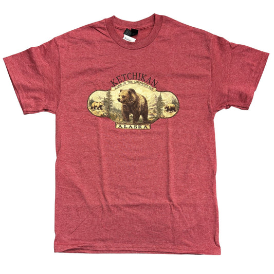Cardinal Heather Ketchikan Alaska Tee with Bear Graphic