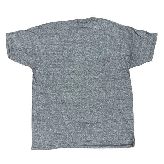Back of gray t-shirt on a white background