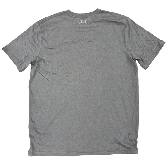 Gray t-shirt with Under Armour logo on a white background