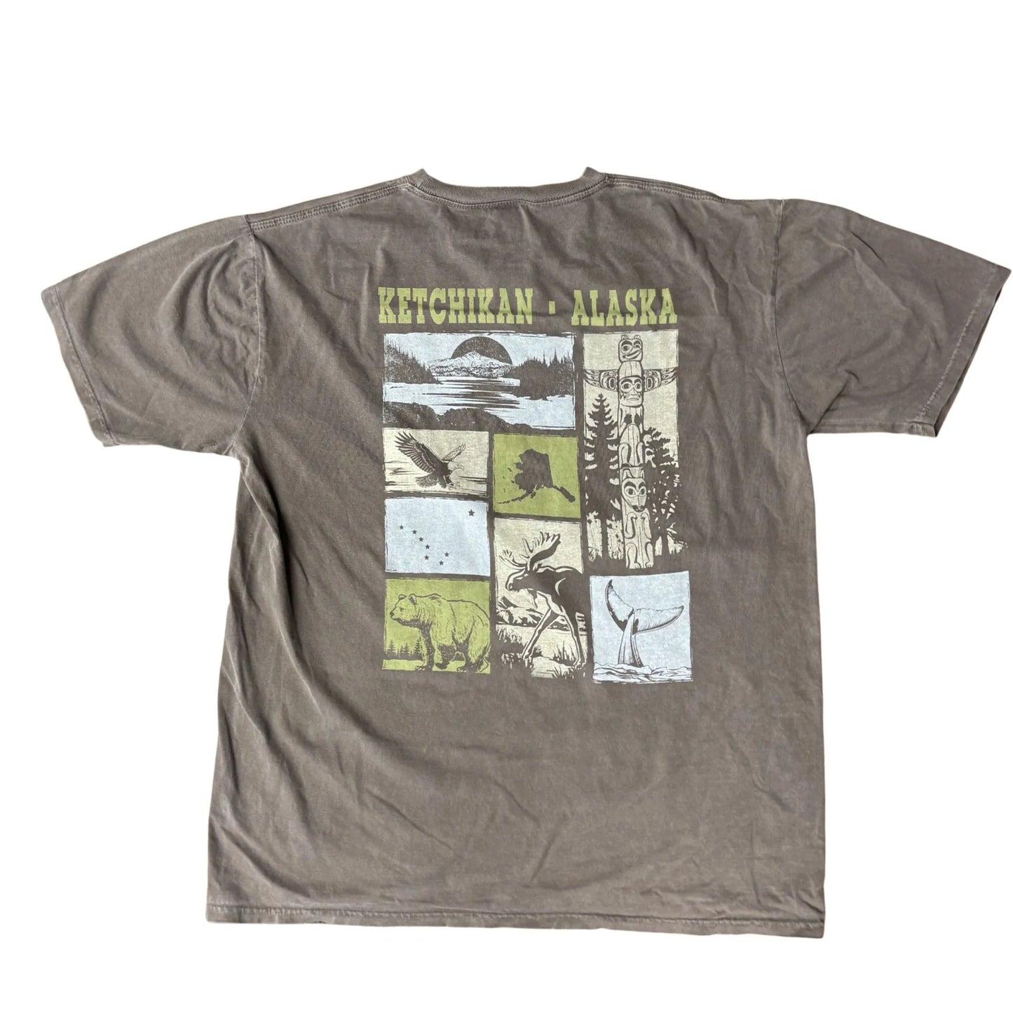 Brown t-shirt with Ketchikan, Alaska graphic on a white background