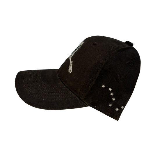 Side view of ball cap with white star pattern