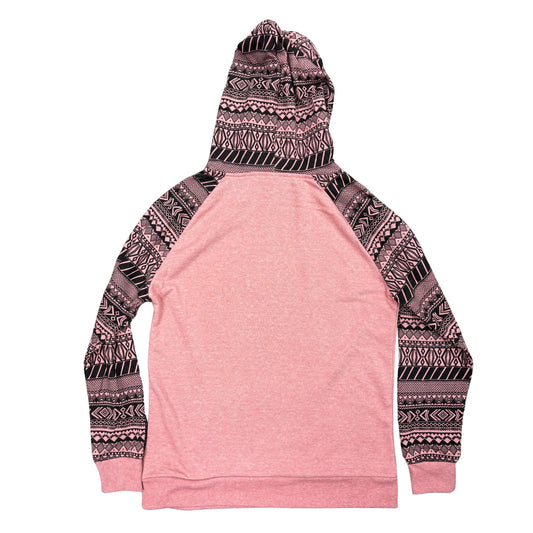 Pink hoodie with patterned sleeves