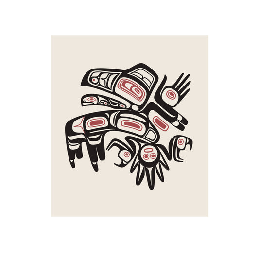 Native American art with stylized animals on a beige background