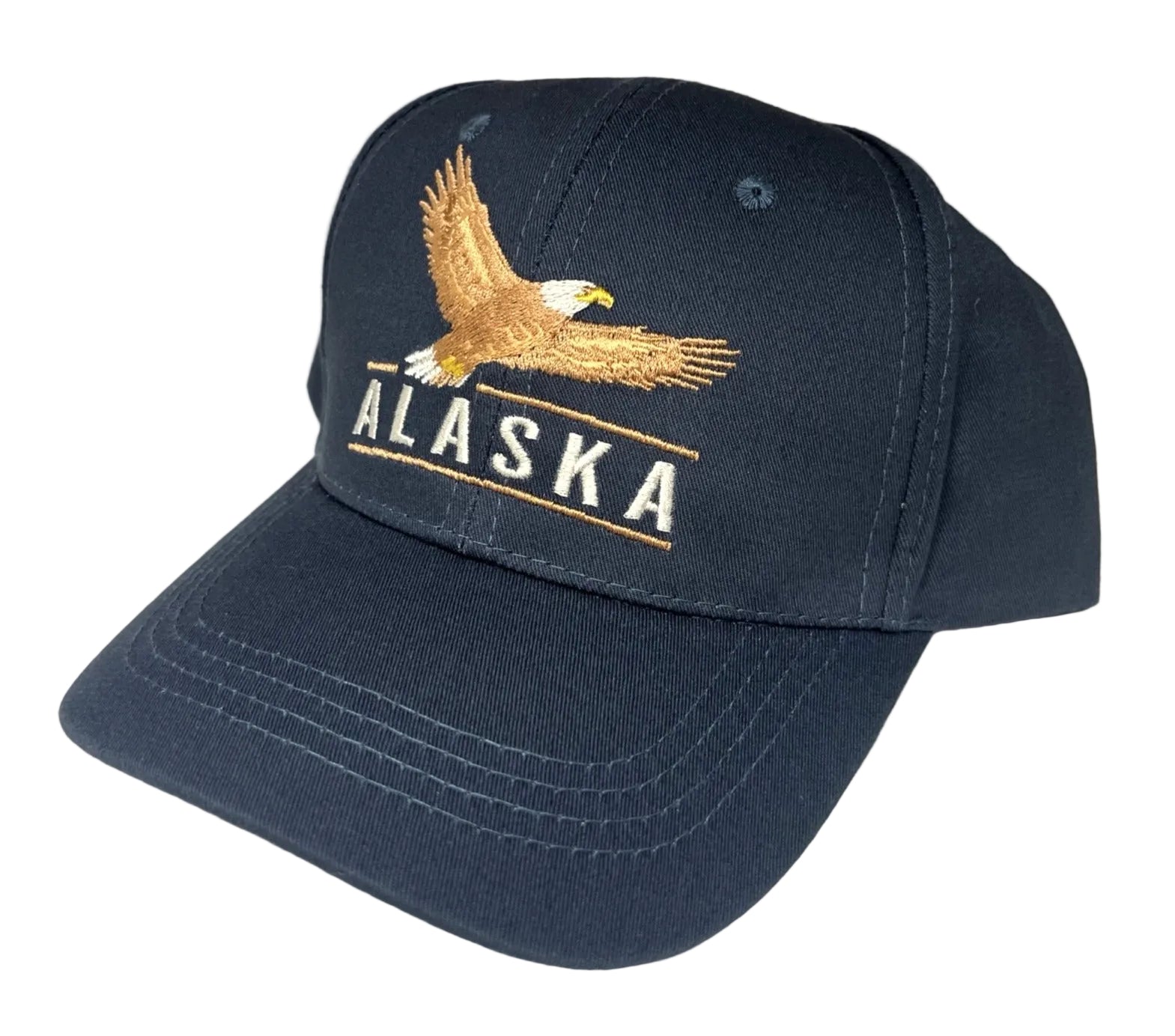 Navy blue cap with an embroidered eagle and 'Alaska' text on a white background