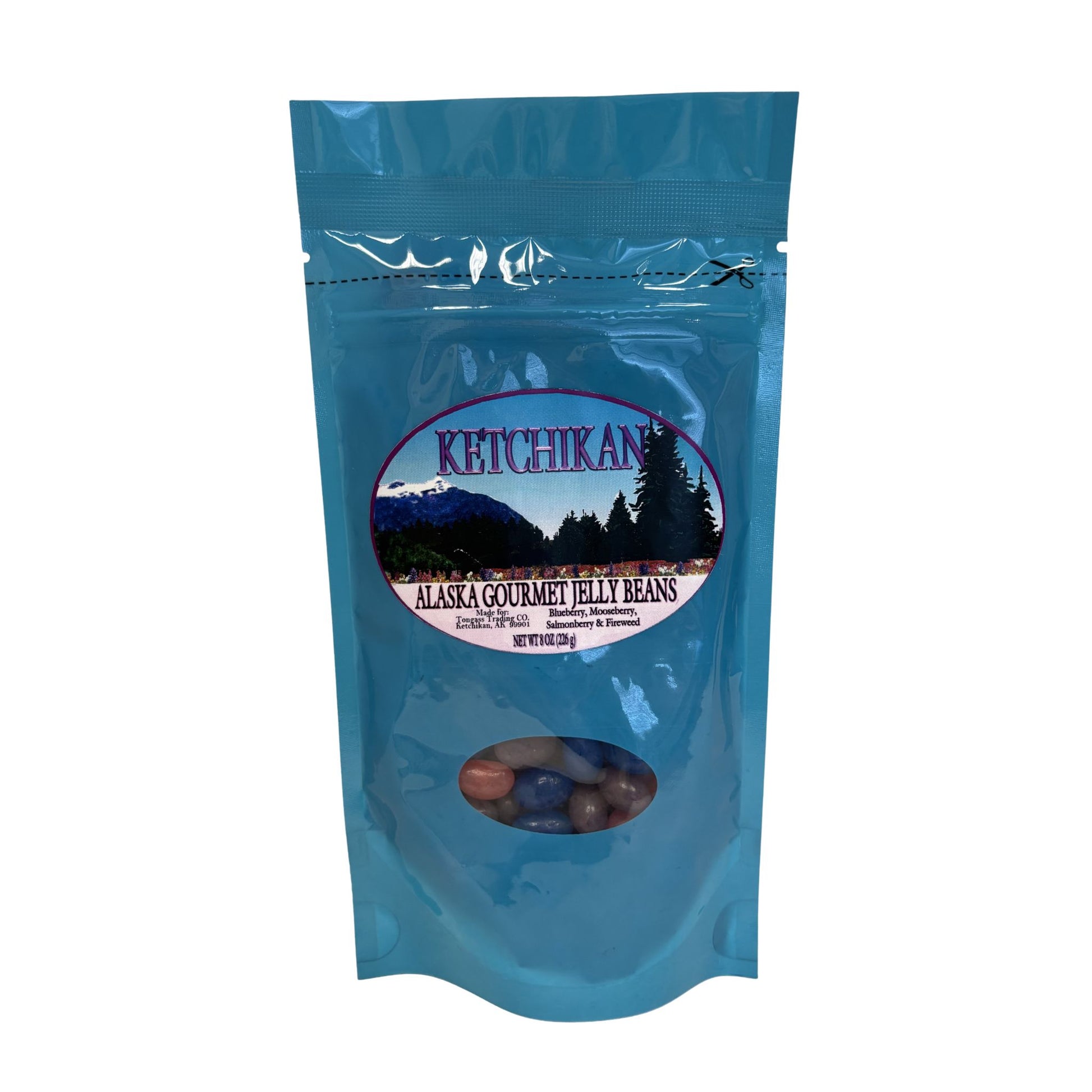 Blue bag of Ketchikan Alaska Gourmet Jelly Beans 