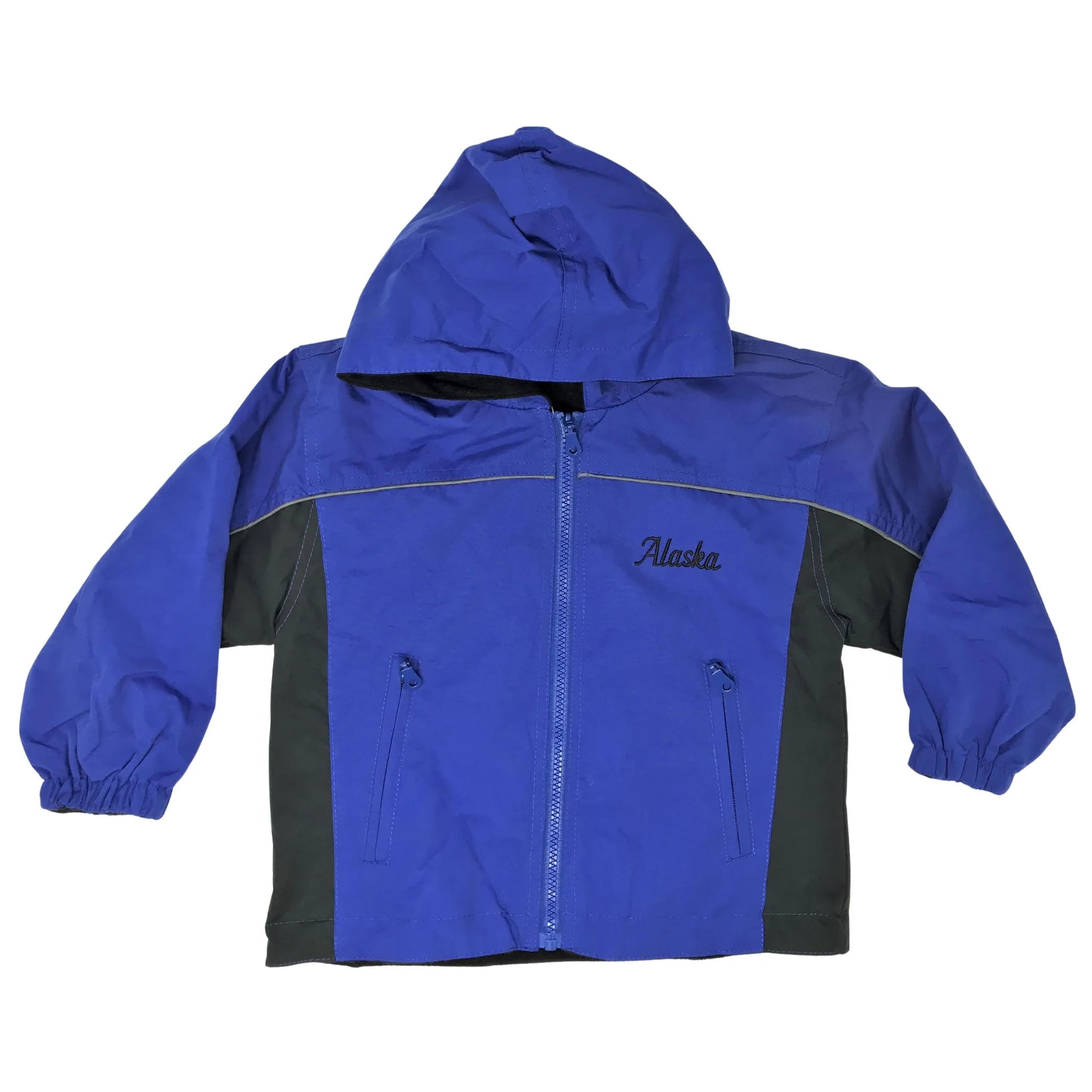Blue and black jacket with 'Alaska' embroidery