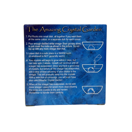 Instructions for The Amazing Crystal Garden on a blue background