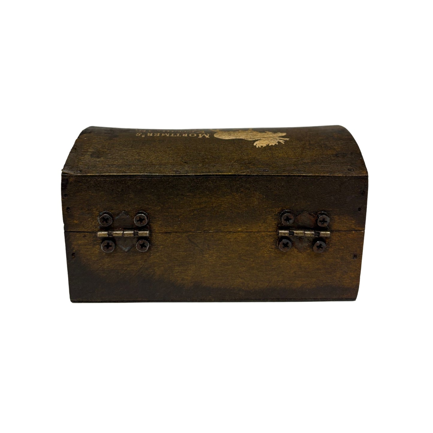 Wooden chest with brass hinges 