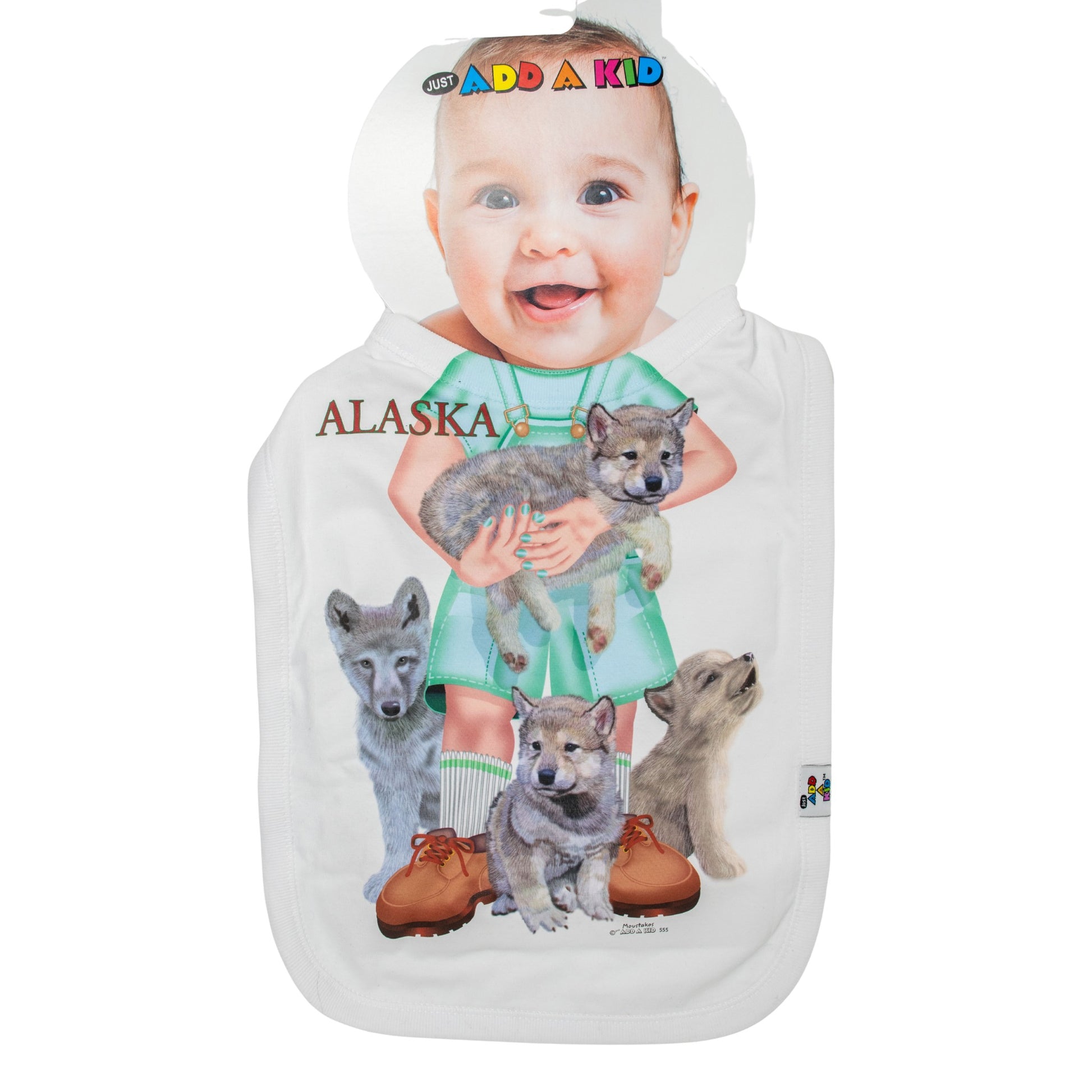 Bib with a girl holding wolves design
