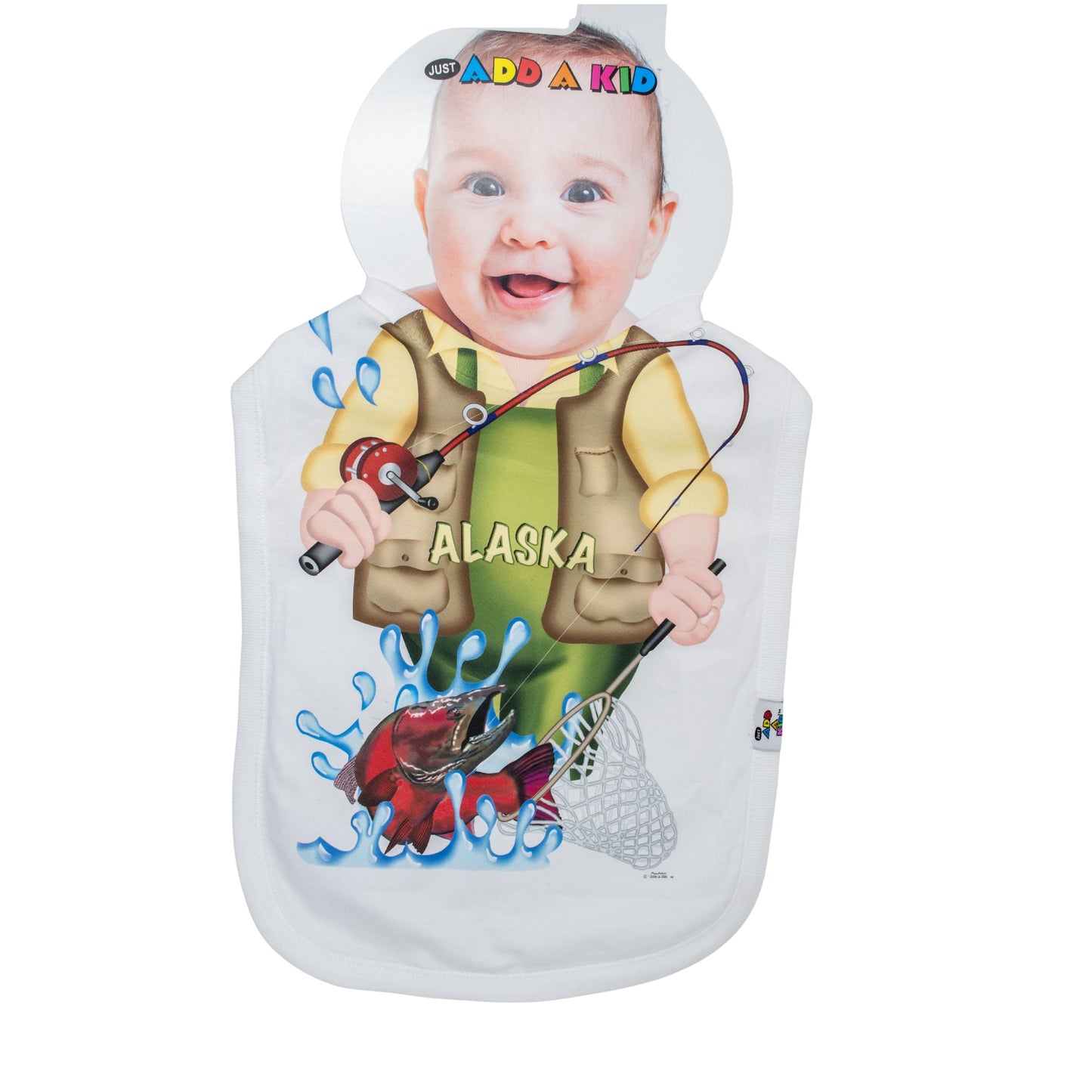 Baby Bib with a fishpole hooking a salmon