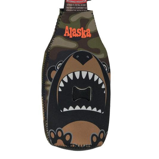 Camo Bottle Insulator with a bear and Alaska Text