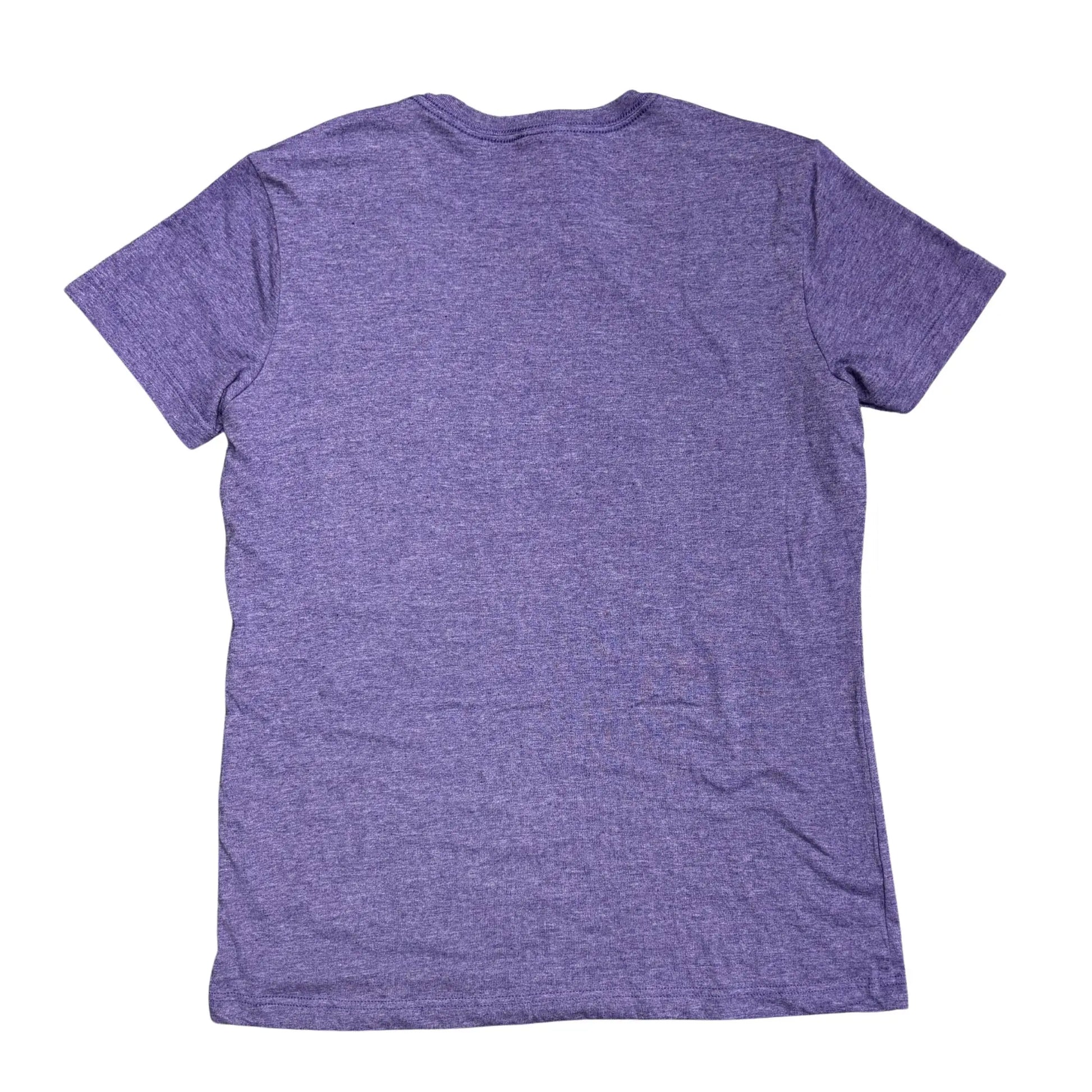 Back of purple t-shirt on a white background