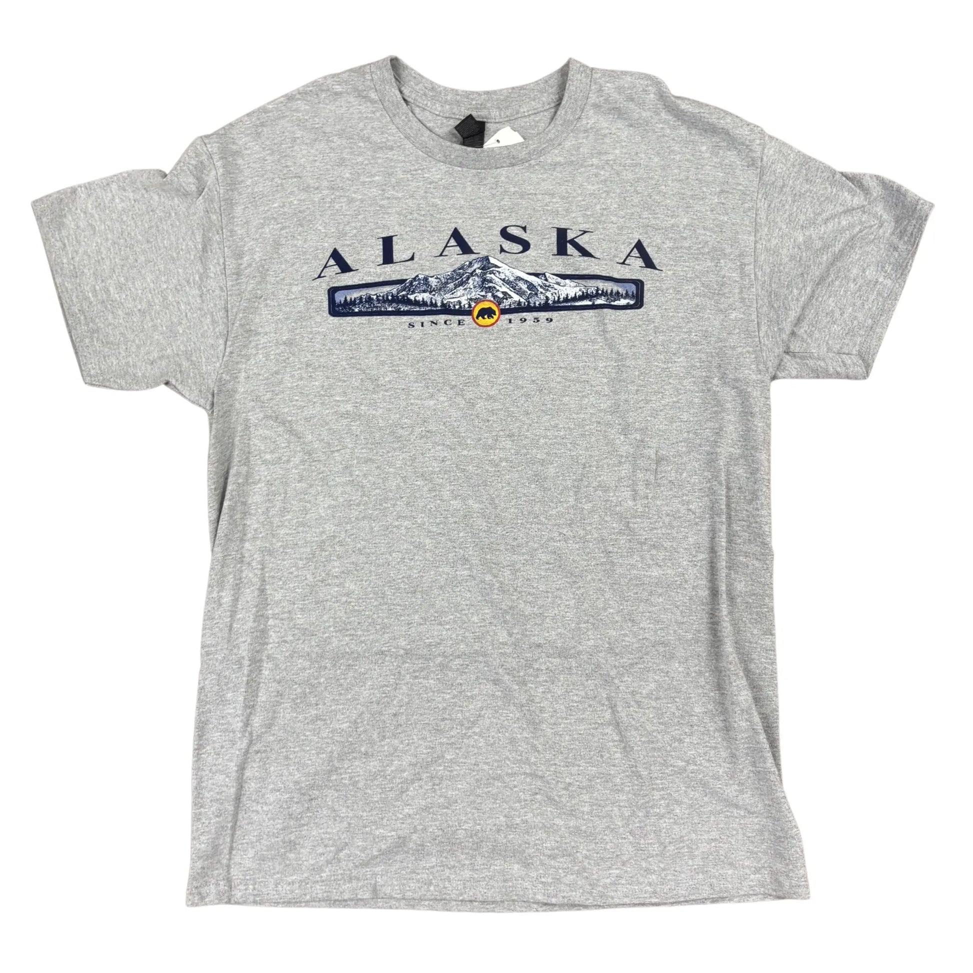 Gray t-shirt with 'Alaska' graphic design on a white background