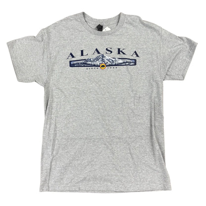 Gray t-shirt with 'Alaska' graphic design on a white background