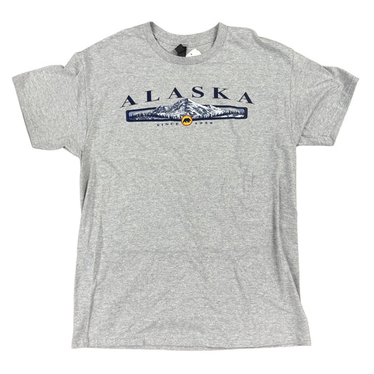 Gray t-shirt with 'Alaska' graphic design on a white background
