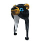Plush hat resembling a black bear on a white background