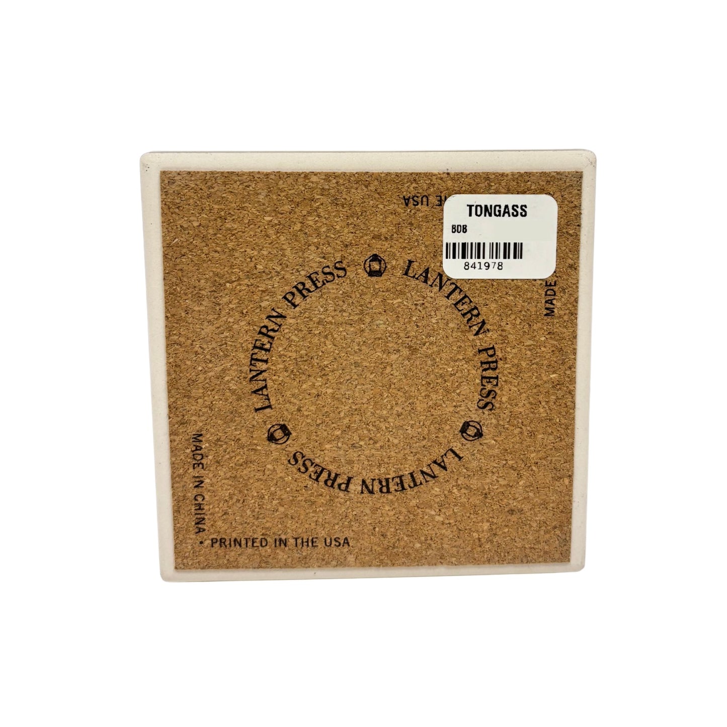 back of coaster with 'Lantern Press' branding