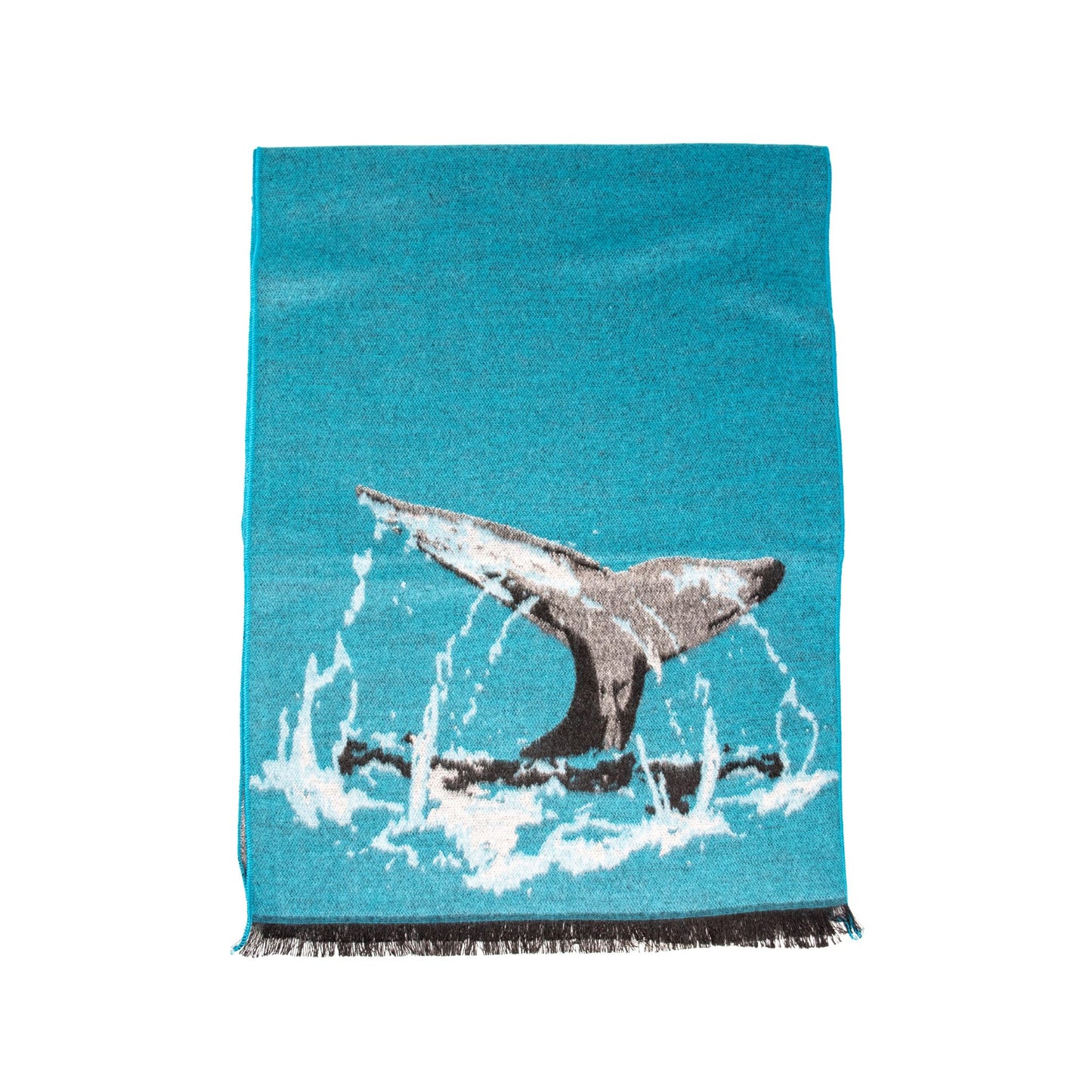 Teal scarf with a whale design