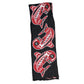 Red, white, and black scarf with totemic designs