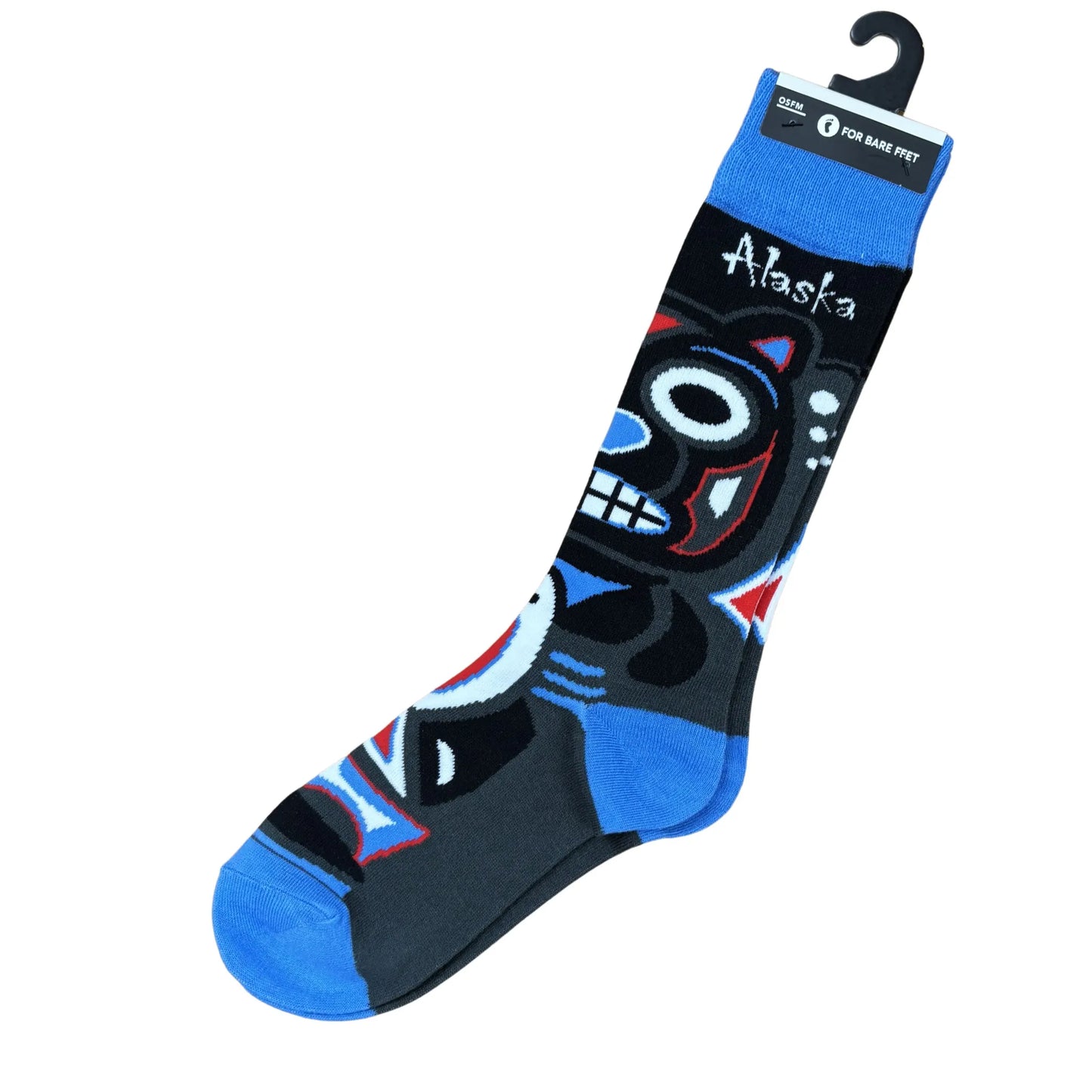 Colorful sock with Native American design and 'Alaska' text 