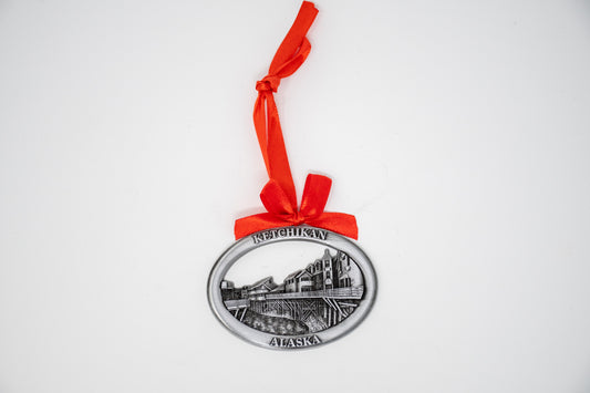 ANTIQUE SILVER CREEK STREET ORNAMENT W/ KETCHIKAN, ALASKA