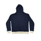 Navy blue hoodie with white cuffs and hem on a white background