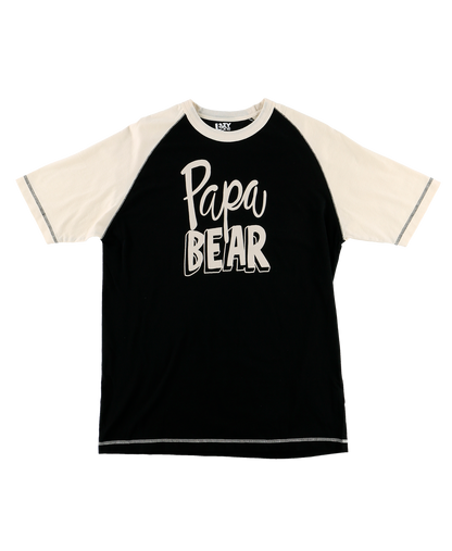 Black t-shirt with 'Papa Bear' text on a white background