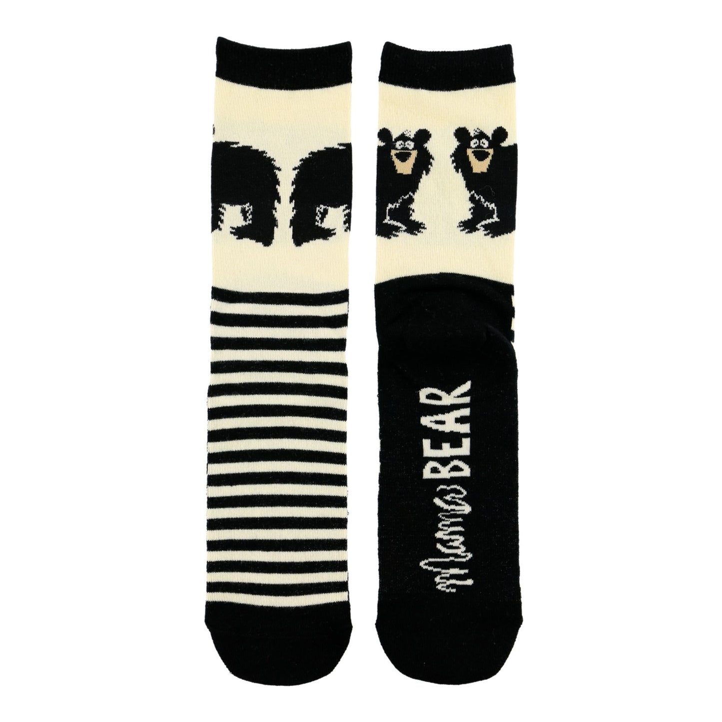 Two socks with bear designs on a white background