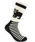 Black and white striped socks with a bear design on a white background