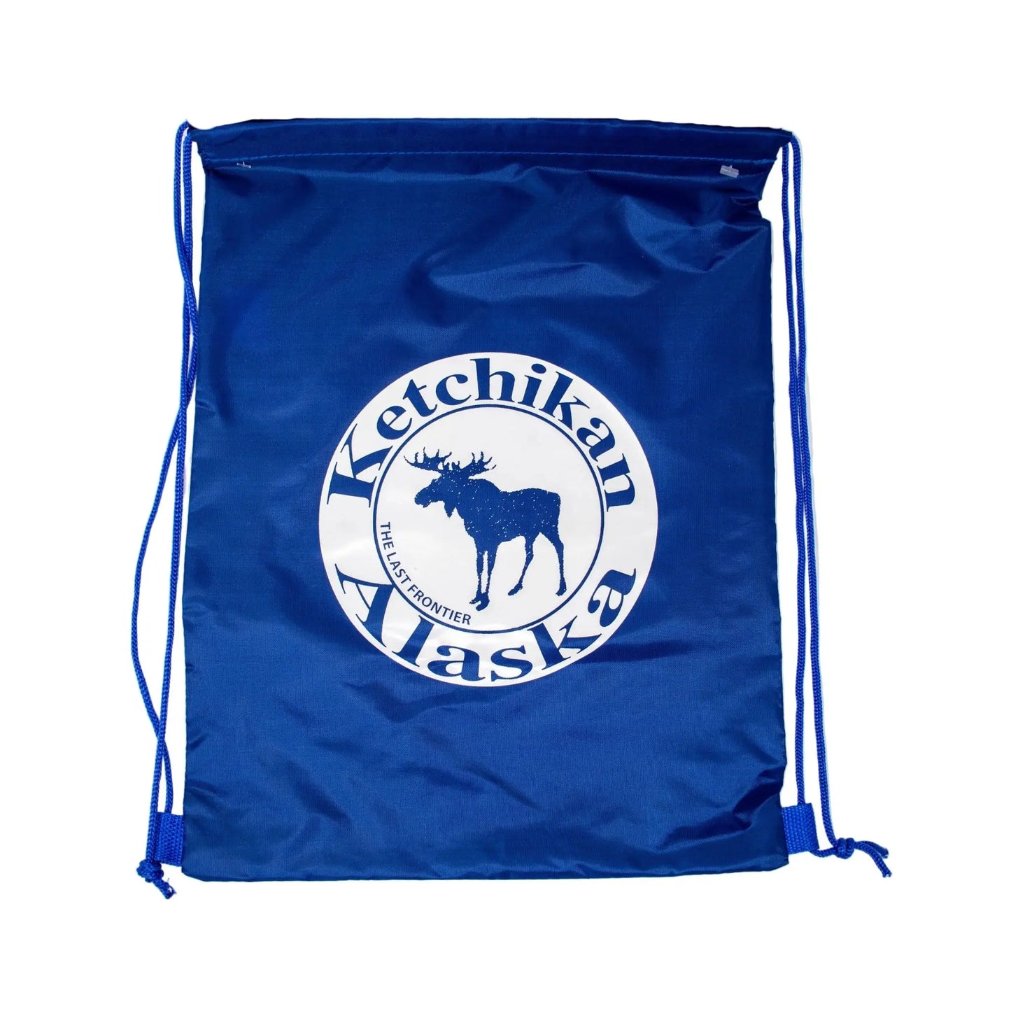 Blue drawstring bag with 'Ketchikan Alaska' and moose logo
