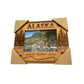 Wooden picture frame with 'Alaska' and scenic views 