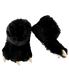 Black plush paw slippers with claws on a white background