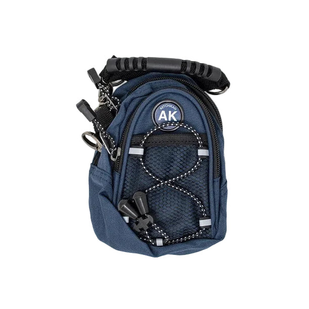 Blue day pack with 'AK' logo on a white background