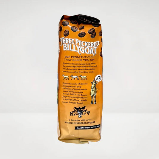 Three Peckered Billygoat coffee bag on a white background
