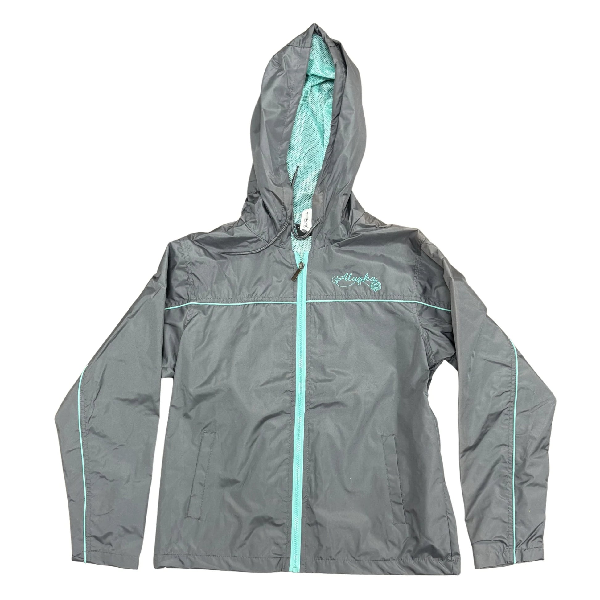 Gray jacket with turquoise accents on a white background