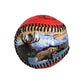Baseball with nature-themed design featuring a bear, mountain, and moose