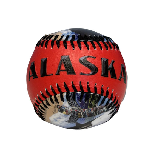 Baseball with 'Alaska' printed on it