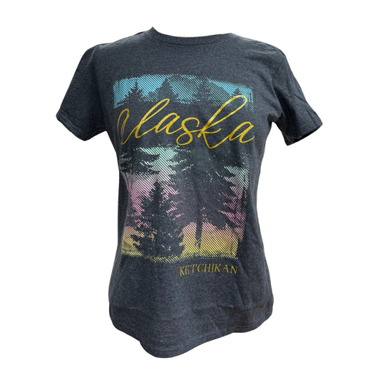 Gray t-shirt with 'Alaska Ketchikan' graphic design on a white background