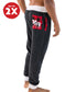 Dark gray sweatpants with a red and black plaid patch with a white moose on it on a white background