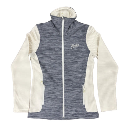 Gray and white jacket with 'Alaska' branding on a white background
