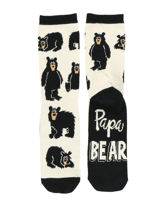 Socks with bear pattern and 'Papa Bear' text on a white background