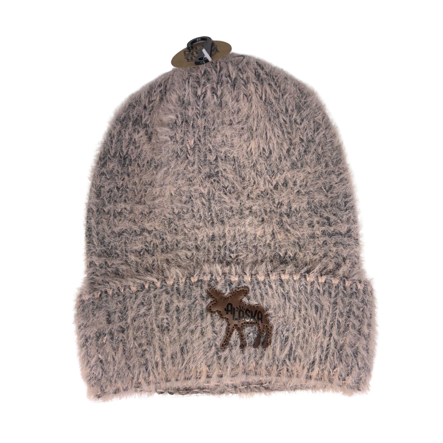 Knitted beanie with moose emblem 