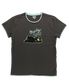 gray t-shirt with bear graphic and light blue 'Bearly Awake' text 